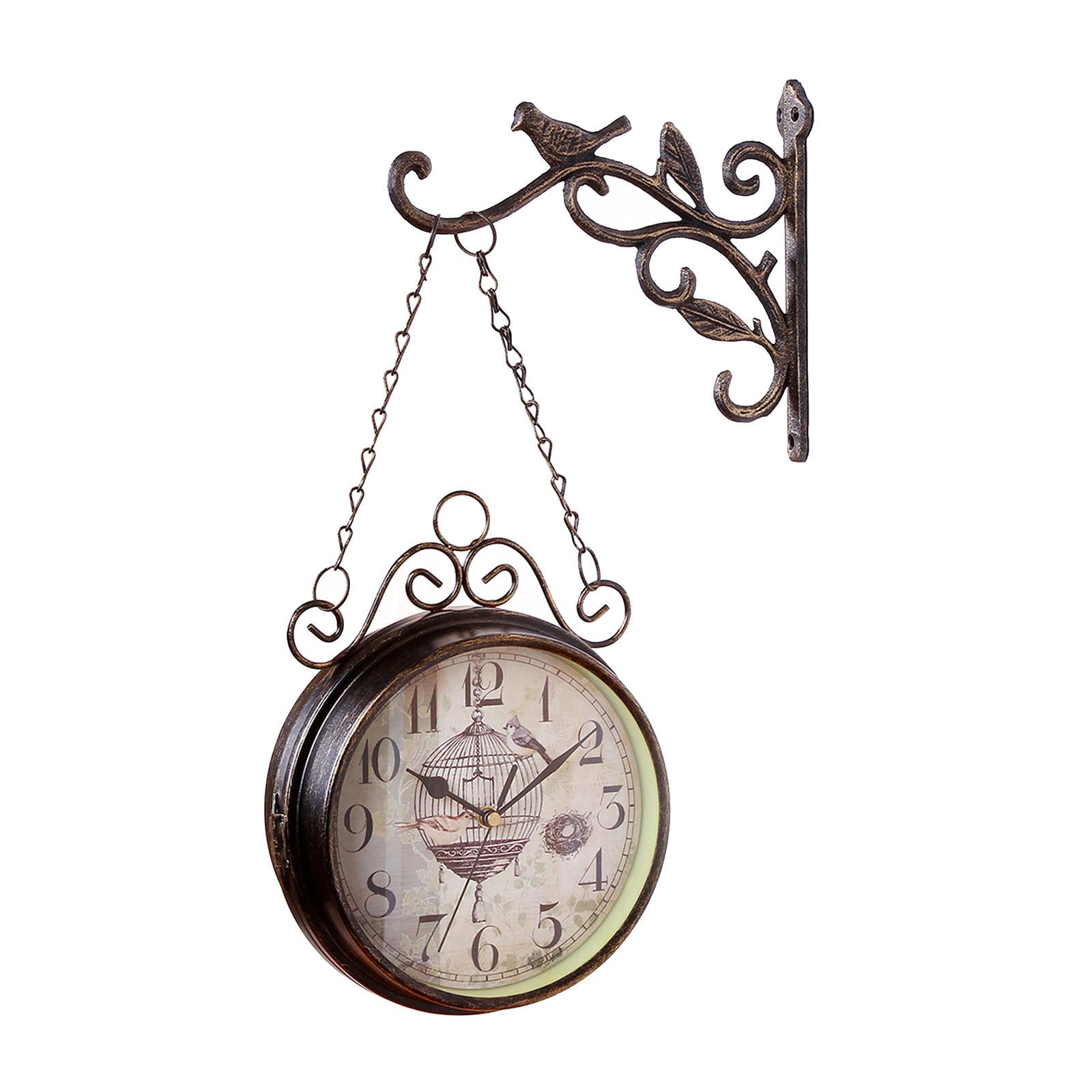 Antique Double Sided Wall Mount Station Clock Garden Vintage Retro Home Decor