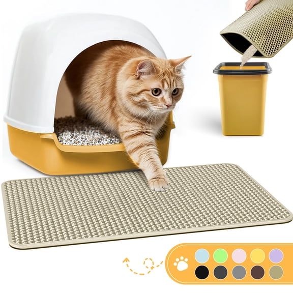 Cat Litter Mat - 30'' x 24'' Large Litter Trapping Mat, Easy to Clean Litter Box Mat, Waterproof, Urine-Proof, Non-Slip Kitty Litter Mats for Floor, Beige