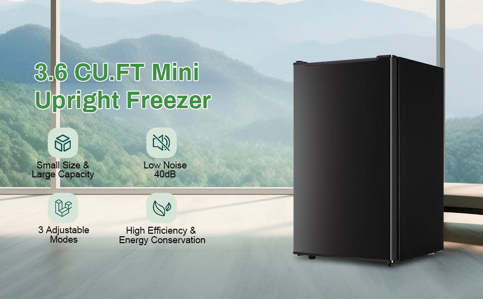 3.6 Cu.Ft Small Freezer, Upright Freezer with Reversible Single Door, 3-Speed Temperature Adjustment (Down to -13°F), Freestanding Compact Freezer with 3-Layer Condenser Tube for Home, Kitchen
