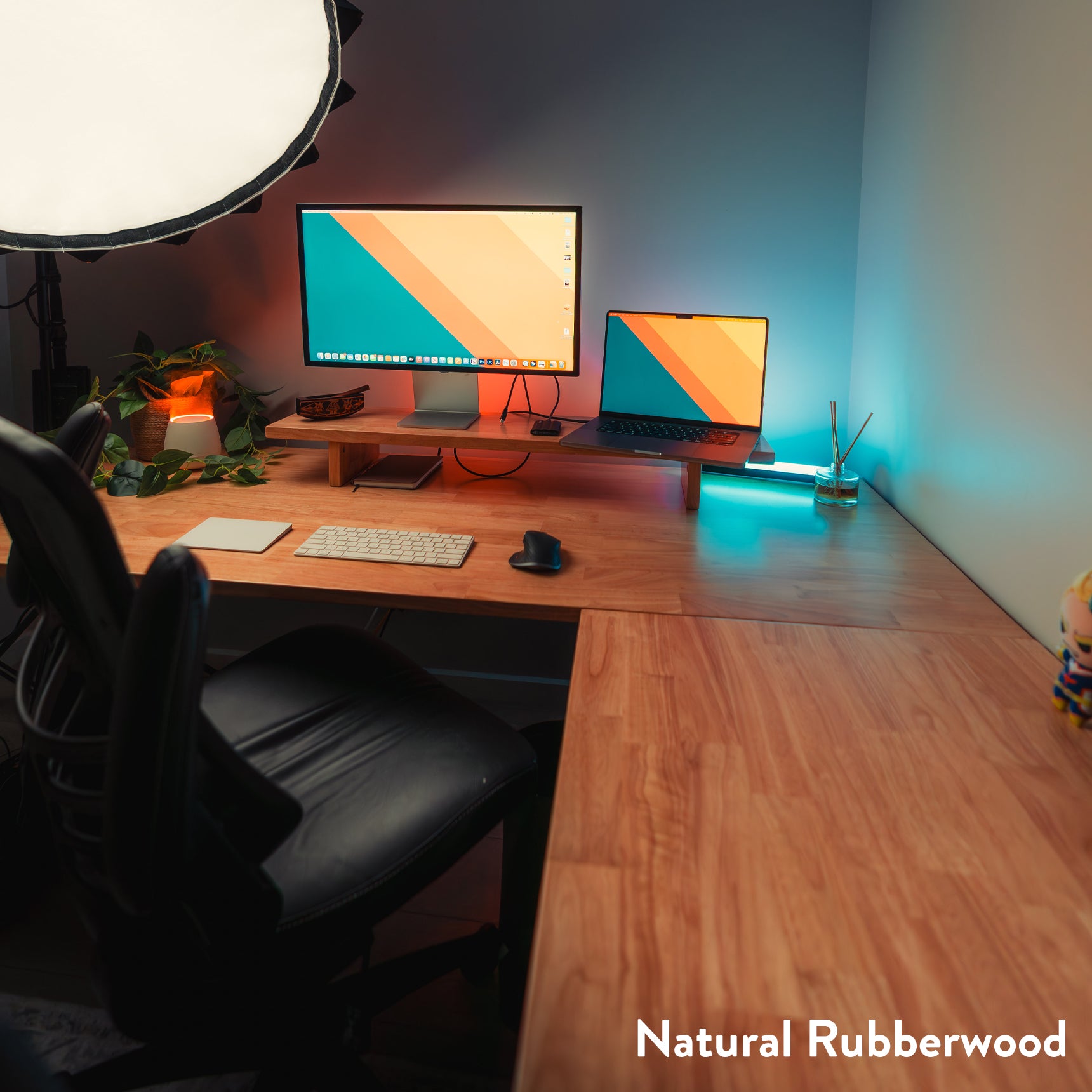 Desky Rubberwood L-Shape Sit Stand Desk - Thumbnail 3