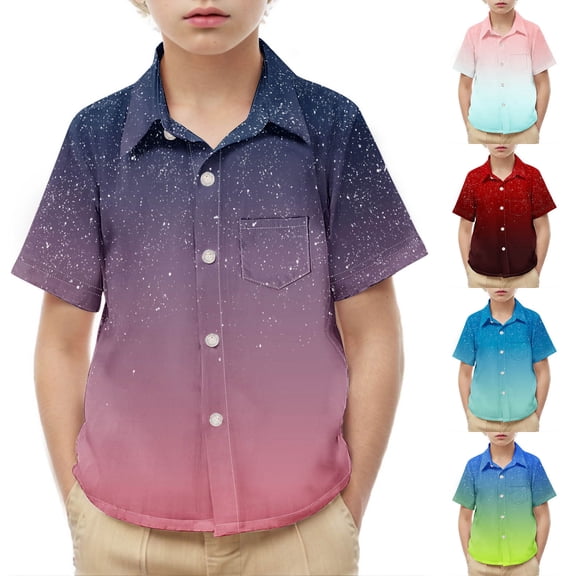 SROBPTY Teen Boys Summer Short Sleeve Tops Print Casual Breathable Collared with Pocket Tee Shirts for Everyday Wear 2-15 Years
