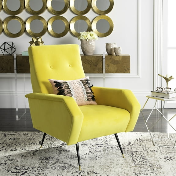 SAFAVIEH Aida Velvet Retro Mid Century Accent Chair, Yellow