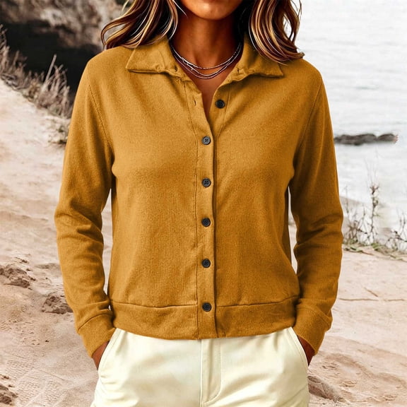 Samdudou Womens Sweaters Collared Button Down Knitwear Long Sleeve Lightweight Fall Tops Casual Daily Work Office Cardigan for Fall Winter