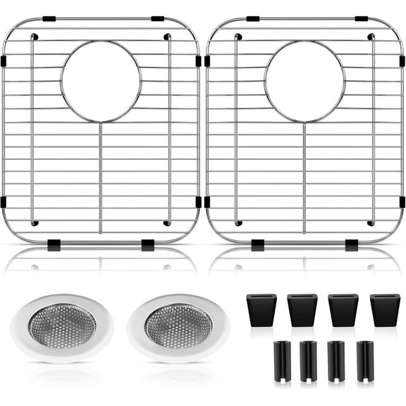 2 Pack 304 Stainless Steel Sink Protectors for Kitchen Sink Grid Protector Rear Drain Hole,13.2"x11.5" Metal Sink-Grates Sink-Rack for Bottom of Kitchen Sinks w/Sink-Strainers Anti-Scratches