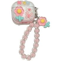 Clear Case for Airpods 4th Generation with Chain,Flower Shockproof Anti-Drop Earphone Protective Shell,Gift for Girls Women (A)