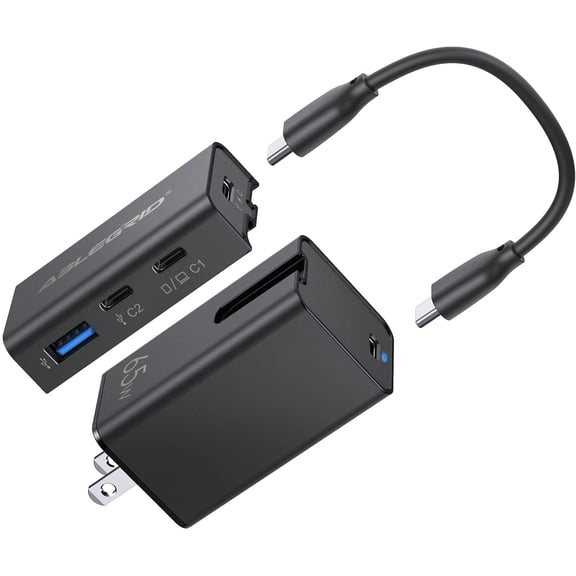 Wall Charger with USB Hub 65W USB C Fast Charging Block with PD 3.0, 3-Port USB 3.0 Hub with 1 USB A, 2 USB C 5Gbps Data Charge Ports, for Phones, Pads, Laptops and More