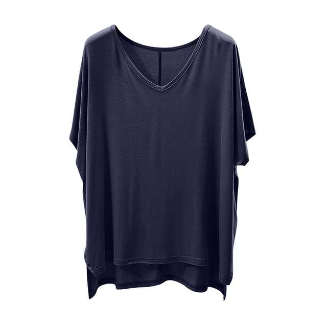 Birdeem T-Shirt Femme Col en V Couleur Unie Manches Courtes Col en V Fendu Ample
