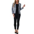 thumbnail image 2 of INSPIRE CHIC Women's Tweed Jackets Notched Lapel Long Sleeve Open Front Plaid Tweed Blazer S Blue Black, 2 of 6