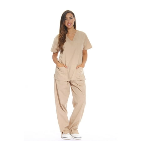 

Just Love Women s Nursing Scrub Set - Six Pockets V-Neck Cargo Pant for Comfortable Workwear (X-Small Khaki)
