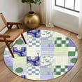 thumbnail image 2 of Round Area Rugs Collection 5 Ft, Spring Floral Checkered Non-Slip Residential Carpet, Sage Green Purple Buffalo Plaid Indoor Crawling Mats Runner Rugs for Living Room/Dining Room/Bedroom, 2 of 8