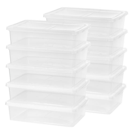 IRIS USA 28 Qt Clear Storage Box, BPA-Free Plastic Stackable Bin with Lid, Containers to Organize Closet Shelves, Clothes, Blankets, Towels, Classroom Organization Teacher Tools, 10 Pack