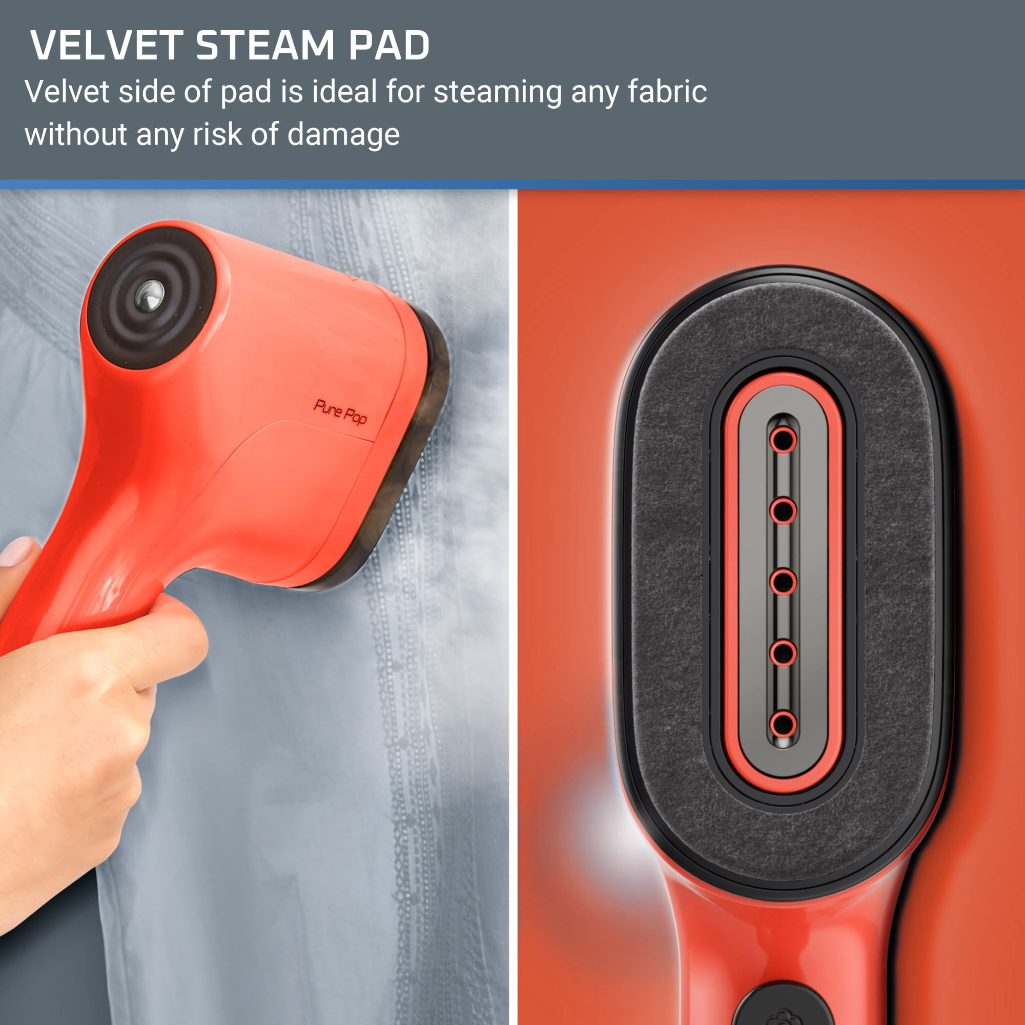 Rowenta PurePop Handheld Steamer for Clothes, 15 Second Heat Up, Travel, Garment Steamer, Red Coral, DR2022U1