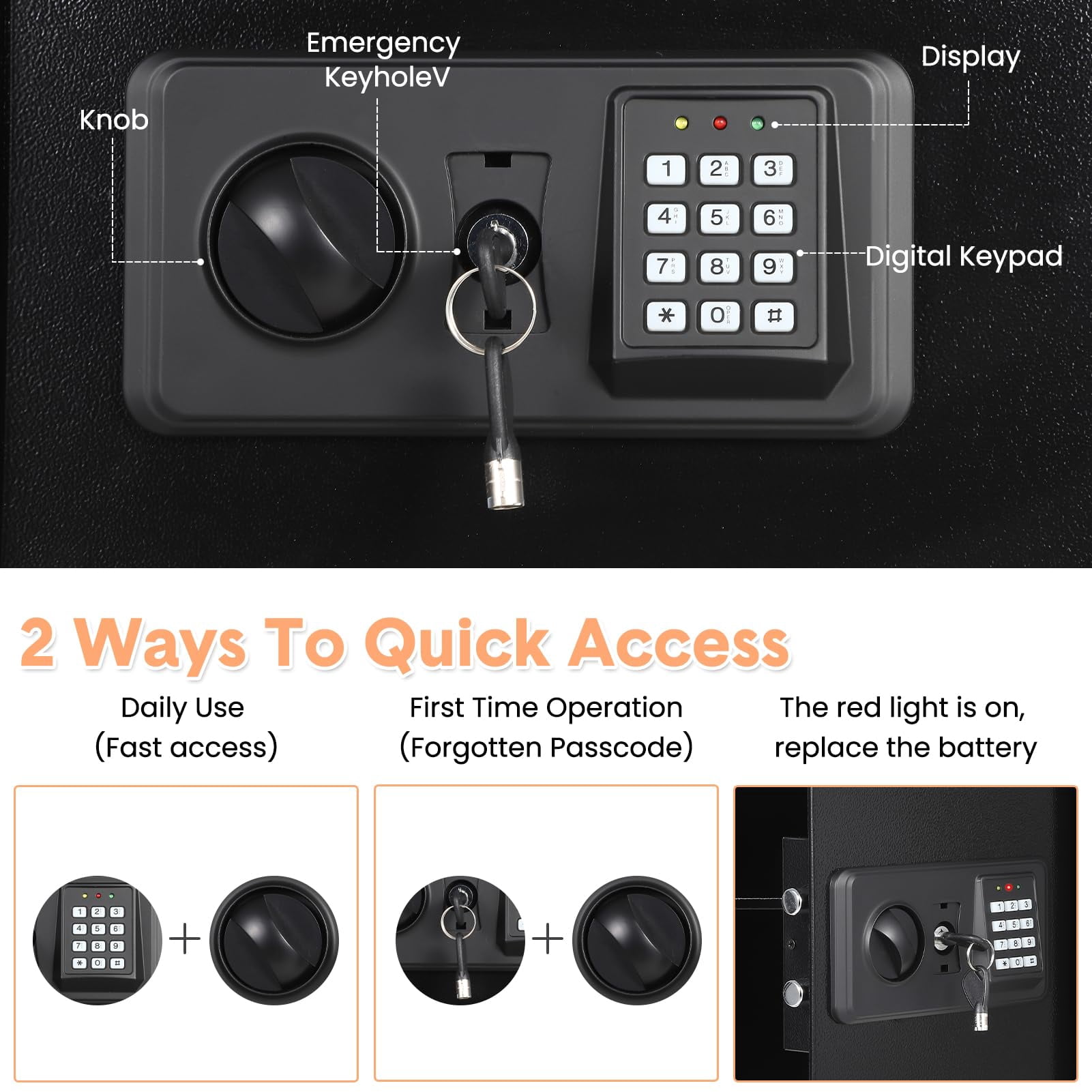 Digital Keypad Safe Box for Home with Fireproof Bag, Heavy Duty Steel Security Safe with Spare Keys & Multiple Size Options (9.8" to 31.5"), Money Safe for Cash Jewelry Documents - Wall Mountable