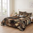 thumbnail image 2 of Queen Quilt Set 90''x96'', Brown Teal Geometric Lightweight Bedspread Coverlet Set with 2 Pillow Shams, Retro Modern Plaid Abstract Art Breathable All Season Quilt Bedding for Bedroom/Guest Room, 2 of 9