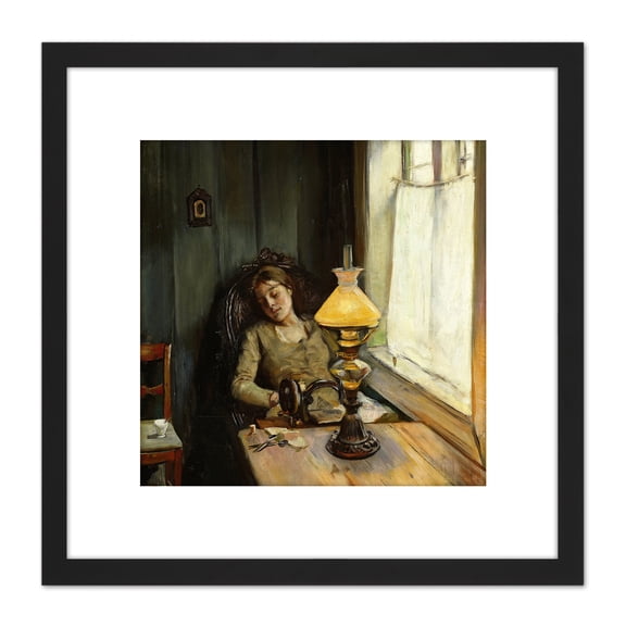 Christian Krohg Tired Painting 8X8 Inch Square Wooden Framed Wall Art Print Picture with Mount