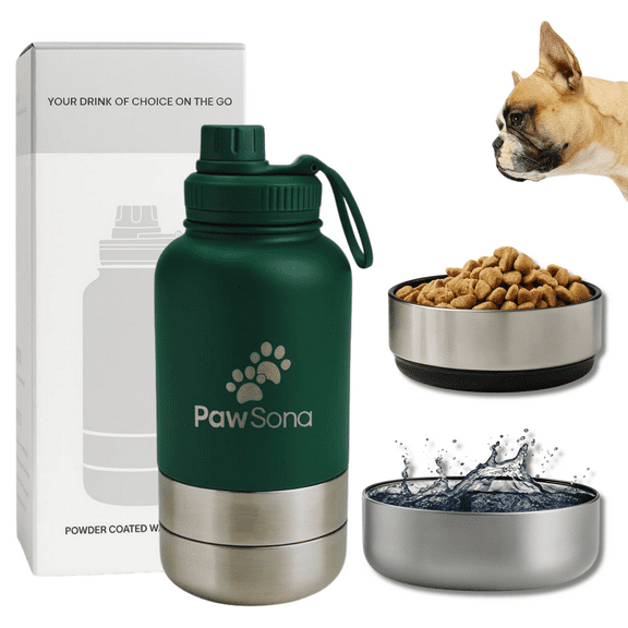 ‌Paw Sona 3 in 1 Water Bottle for Pets – 32oz 3-in-1 design: Combines water bottle, pet bowl, and leak-proof lid. Double-wall vacuum insulation keeps water cold for hours. Leak-proof & BPA-free