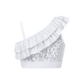 thumbnail image 2 of TiaoBug Kids Girls Asymmetrical Ruffled Sequin Performance Crop Tops Modern Jazz Hip Hop One Shoulder Dance Top White 12, 2 of 7