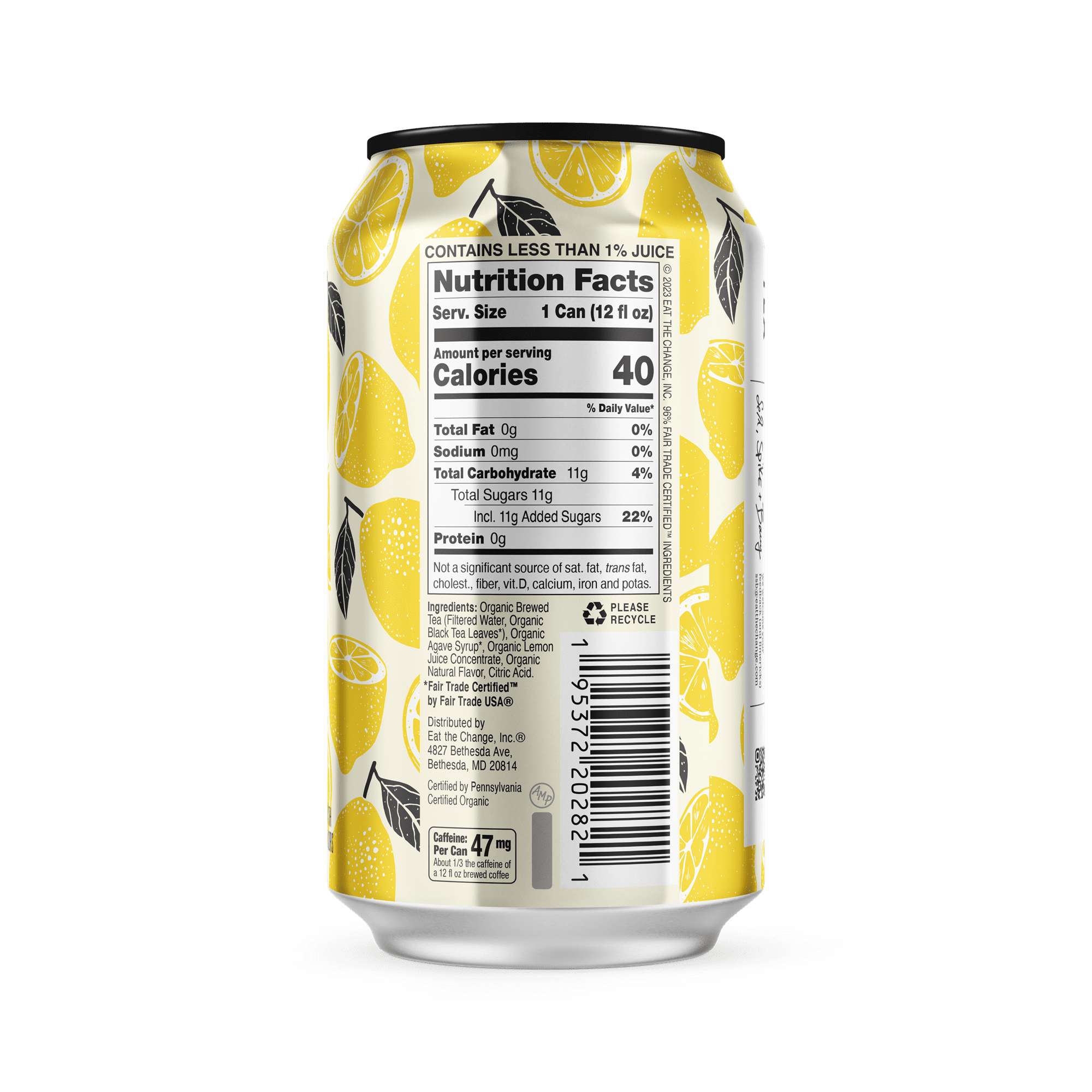 Just Ice Tea, Lemon Black Tea, 12 fl oz Cans, Pack of 12, Organic