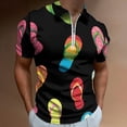 thumbnail image 2 of Colorful Flip Flops Men Zipper T-shirt Summer Casual Short Sleeve T-shirt Top, 2 of 7