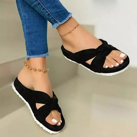 

〖Jisuan〗Cushionaire Sandals Women Women Summer Slippers Breathable Flock Shoes Open Slip-On Flat Beach Sandals Toe Women S Sandals