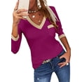 thumbnail image 2 of Langwyqu Slim Fit Women Long Sleeved V-Neck Shirt Tops, 2 of 5