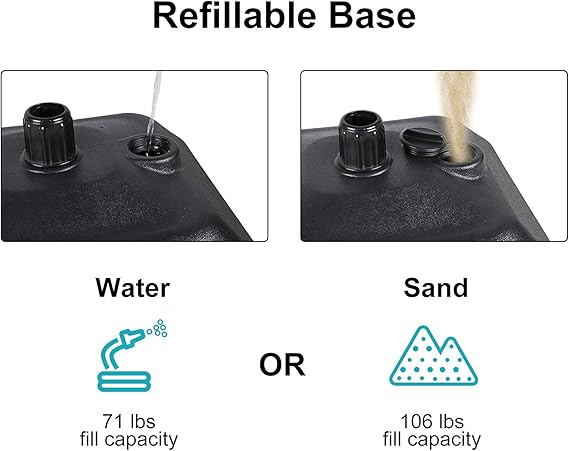 Patio Umbrella Base, Outdoor Market Umbrella Stand, Water or Sand Self-filled , Not Included, Black Square