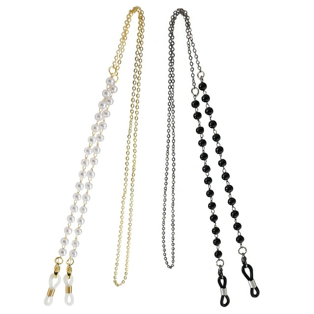 KAKOWELY Glasses Chain 2Pcs Adjustable Glasses Chain Neck Spectacles Chain Eyeglass Rope (Golden,Black)29.53"X0.2"X0.2"