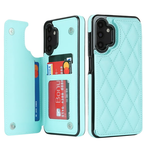 Mantto for Samsung Galaxy A13 5G Back Wallet Case, Card Slots Holder RFID Blocking Luxury PU Leather Shockproof Cover, Double Magnetic Buttons Kickstand Case,Mint