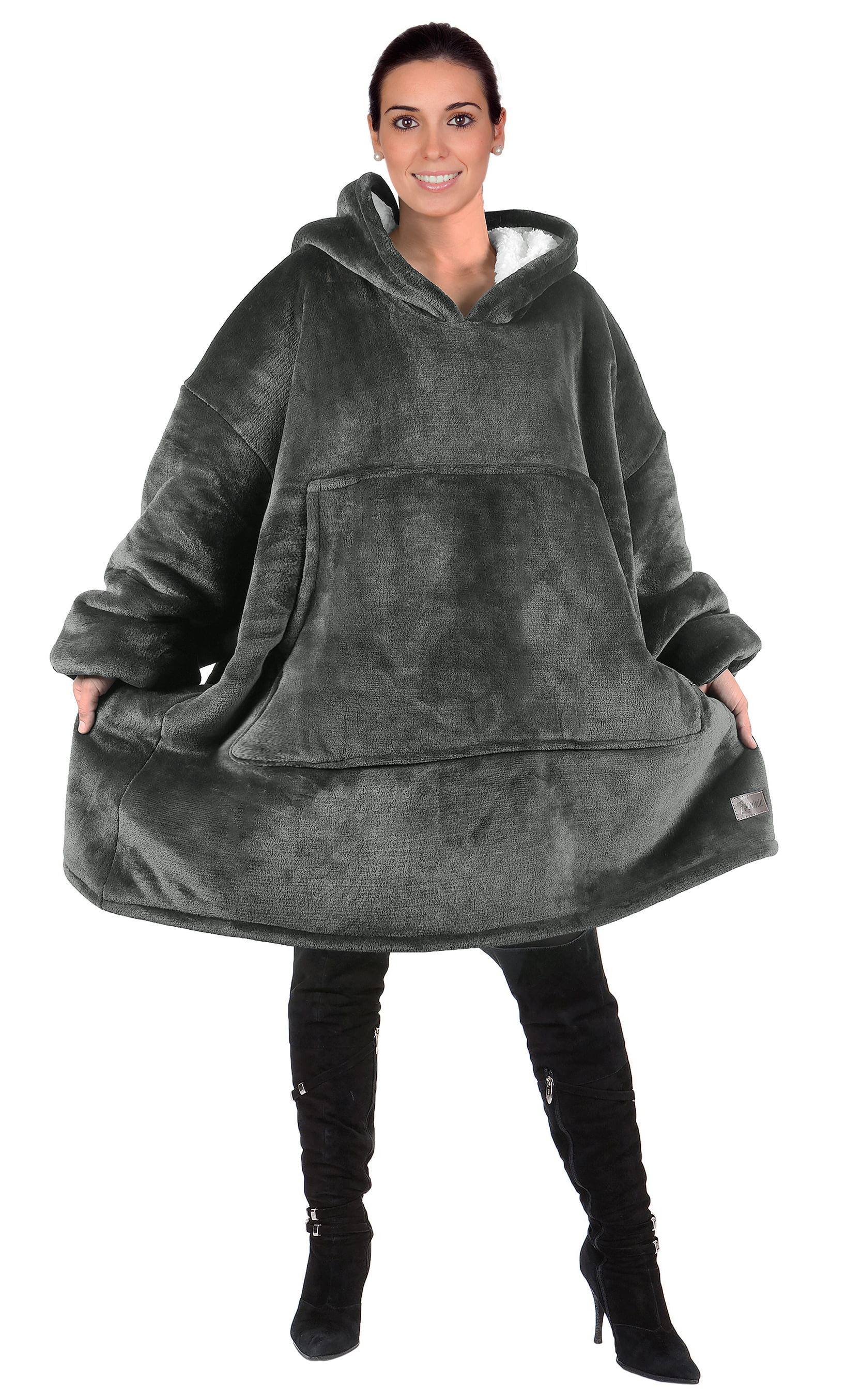 Segorts Oversized Blanket Sweatshirt Sherpa Giant Hoodie Reversible with Throw Large Pocket for Adults Men Women Teenager One Size 