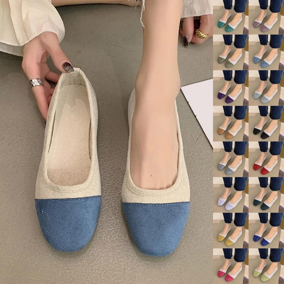 BXSRUTA Plus Size Women's Flat Shoes Comfortable Lightweight Breathable Round Toe Flats Slip on Canvas Shoes for Daily Walking