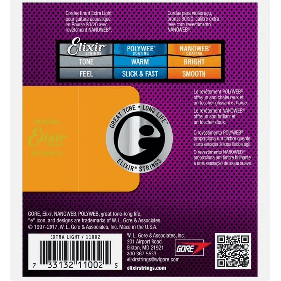 3 Pack 11002 Acoustic Guitar Strings, 10-47 Extra Light 80/20 Bronze with Nanoweb Coating