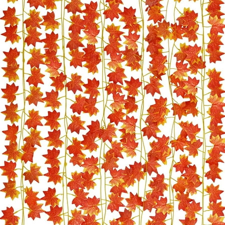 Viworld 12Pcs Fall Maple Leaf Garland, 7.5ft Artificial Maple Leaves Autumn Foliage Hanging Vines Garland for Thanksgiving Home Fireplace Garden Party Decor