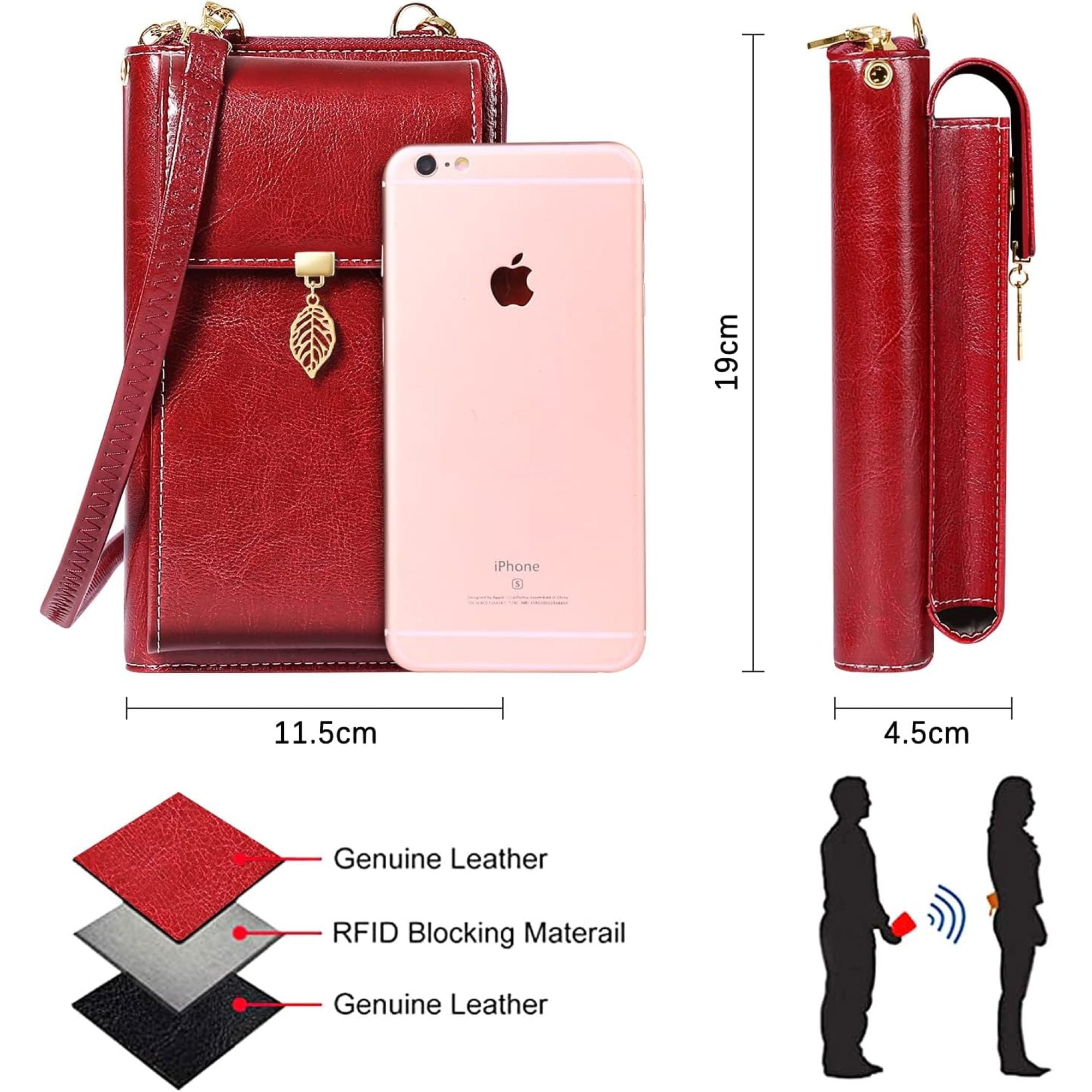 SQDWYGG Small Crossbody Phone Bags for Women Leather Cell Phone Purse Wallet,A-wine Red