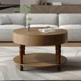 thumbnail image 7 of 2 Tier Coffee Table with Dual Storage, Round Solid Wood Coffee Table with Hidden Compartment & Adjustable Leveling Feet, for Small Space Living Room, Walnut Brown, 7 of 7