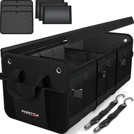 FORTEM SUV Trunk Organizer, Car Organizer, Collapsible Multi-Compartment Storage Bag for Car Accessories for Women Men, 1680D Oxford, Non Slip Bottom, Adjustable Straps, Soft Cover (90L)