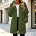 thumbnail image 2 of Lcziwo Womens Fleece Winter Jacket Zip Up Cuffed Long Sleeve Hooded Coats Casual Loose Fit Cozy Warm Long Outerwear with Pockets Green,L, 2 of 9
