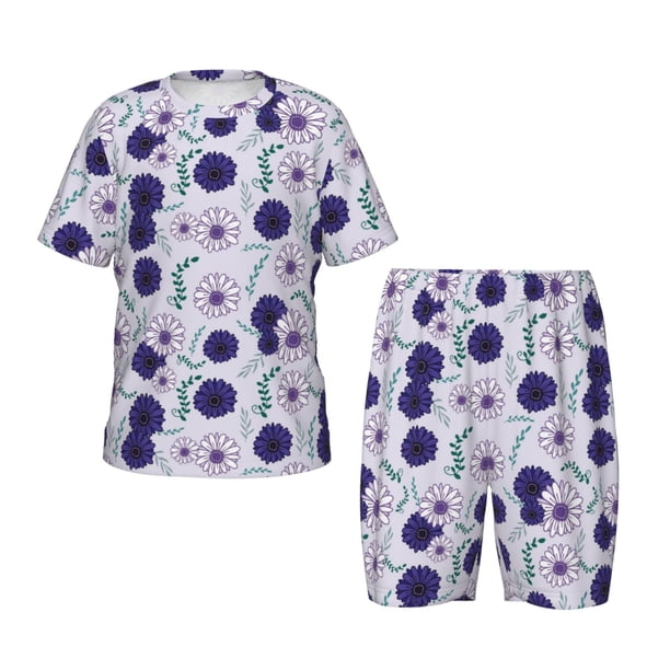 Balery Daisies Flowers Conjunto de Pijama Infantil de Manga Corta con Estampado – Ropa de Dormir de Algodón Suave-Medium