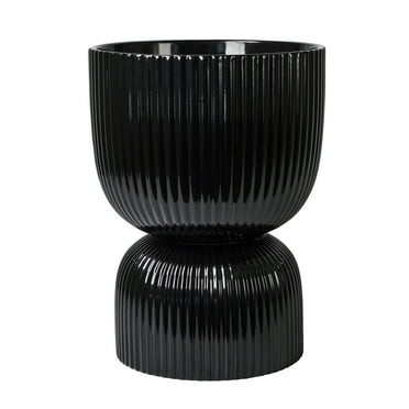 Mainstays 10”D x 13.5”H Round Ceramic Fulted Planter, Black