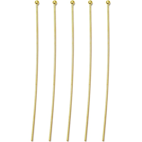 100 Pcs Brass Ball Head Pins Metal End Headpins Jewelry Making Pin Long End Head Pin for DIY Craft Dangle Earring Bracelet Necklace Pendant Supplies 60mm Long Head: 1.8mm
