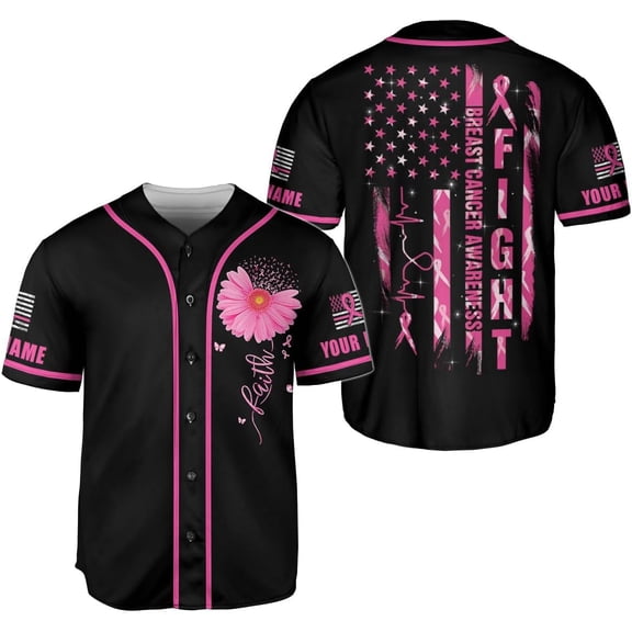 Personalized Breast Cancer Jersey, Pink Ribbon Awareness Soccer Shirt Baseball Breast Cancer Survivor Pride Jersey (S)