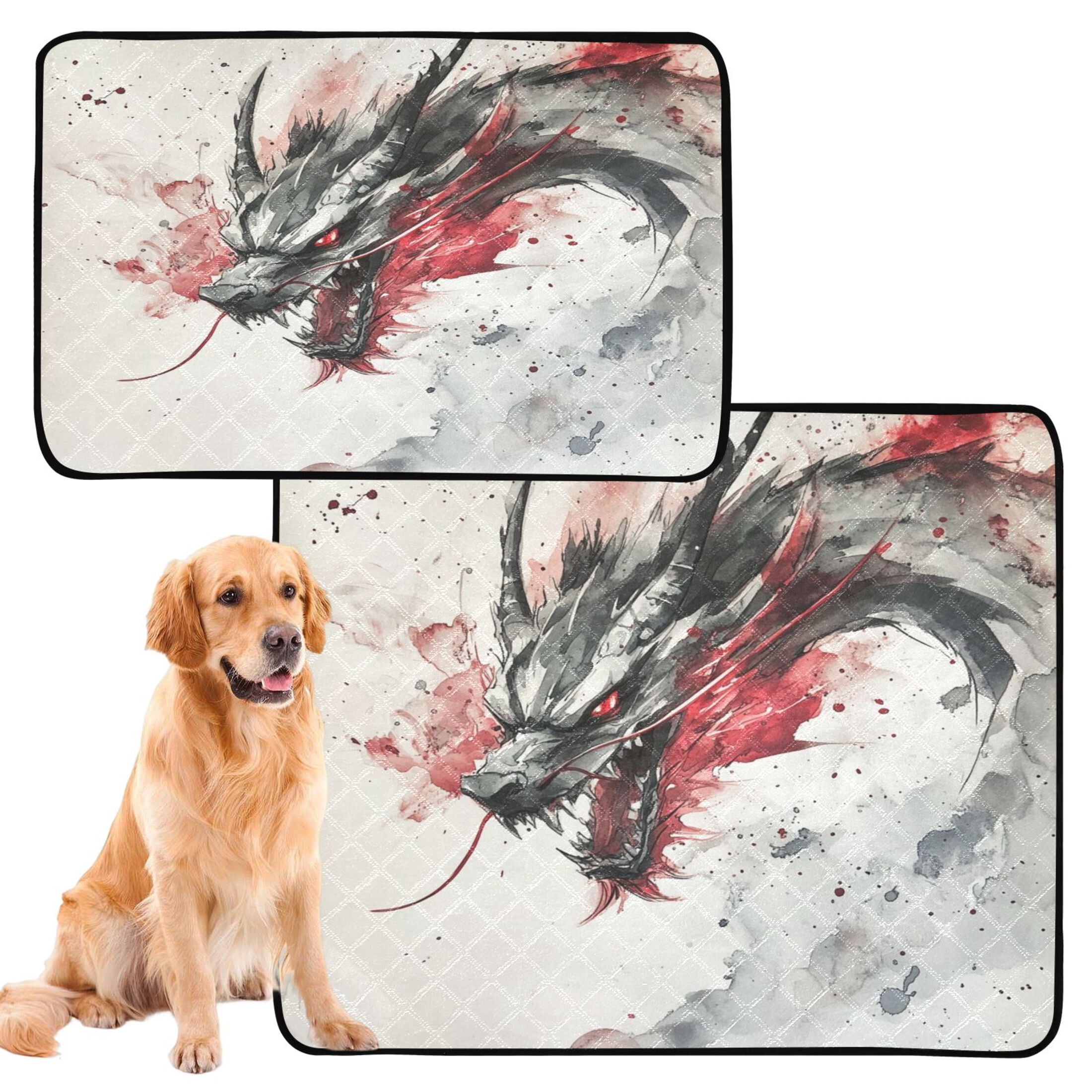 Qxltty Black and Red Dragon Cat litter Pads Pet Set of 3 Diaper Mats Center Anti-leakage Layer Absorbent Soft and Comfortable