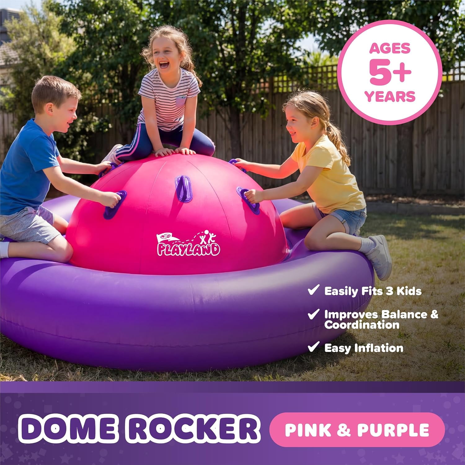 Playland Inflatable Dome Rocker for Kids Ages 5+ | Large 89” Balance Dome Rocker Bouncer with 8 Handles | Fits 3 Children, Heavy-Duty Outdoor Play Equipment for Backyard, 250 Lbs Capacity