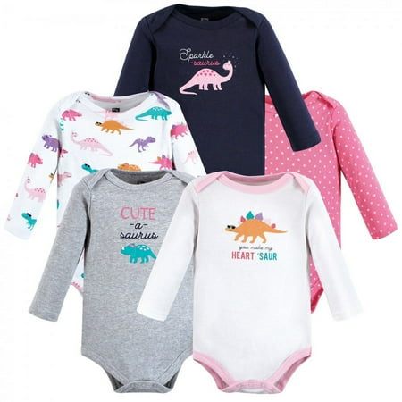 UPC: 0660168187465 | Hudson Baby Infant Girl Cotton Long-Sleeve Bodysuits Cuteasaurus 5-Pack 0-3 Months