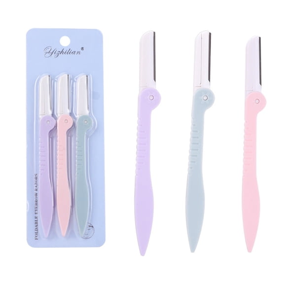Women Eyebrow Trimmer & Facial Shaver 3 Pack - Precision Grooming Tool, Foldable Design, Safe & Comfortable Edge, Cosmetic Hair Remover, Portable Travel-Friendly, Makeup Prep Tool, Makeup Organizers