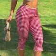 thumbnail image 7 of JULMCOMO Capri Pants for Women Comfy Checkered Pattern Elastic Waist Cropped Pants Casual Summer Lounge Trousers Red L, 7 of 7