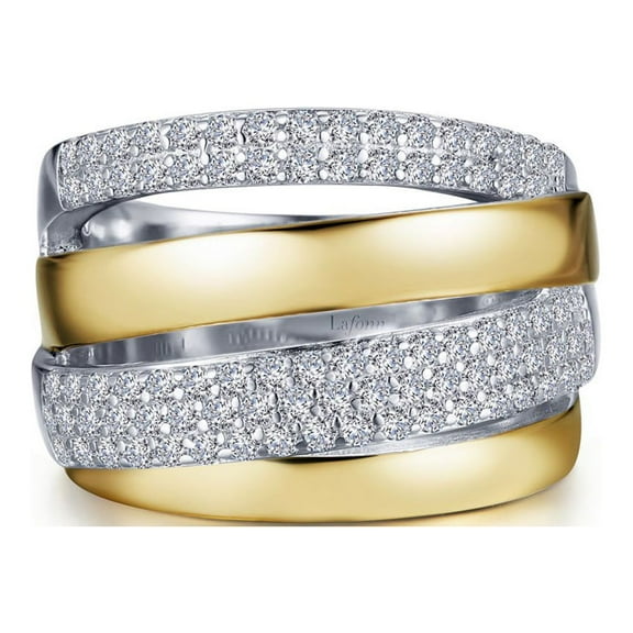 Lafonn Classic Sterling Silver 2 Tone Plated Simulated Diamond Rings 0.86 (0.86 CTTW)