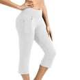 thumbnail image 2 of WREESH Womens Summer Casua Yoga Pants Capri Leggings Knee Length Leggings High Waisted Workout Pants with Pockets White, 2 of 7