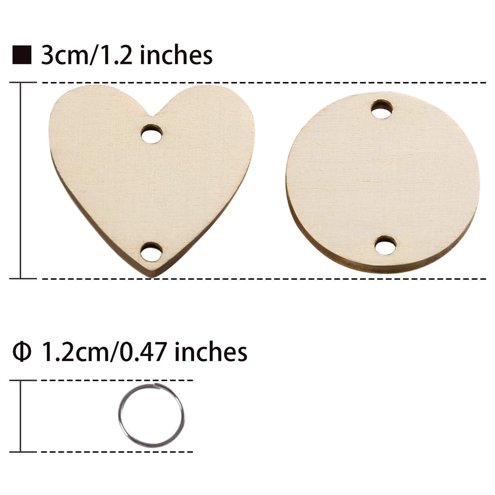 200PCS Wooden Heart Tags Art Crafts with Holes Rings Decoration Wooden Circle UK 