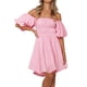 thumbnail image 2 of Gibobby Vestido casual de verano para mujer Vestido de verano para mujer, manga farol, hombros descubiertos, minivestidos con volantes, línea A, vestido fluido(Rosa,XL), 2 of 5
