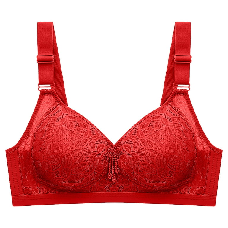 Push up Bras for Women Thin Vintage Pattern Breathable Gathers Comfort  Strapless Bra for Womens Plus Size Red 44/100